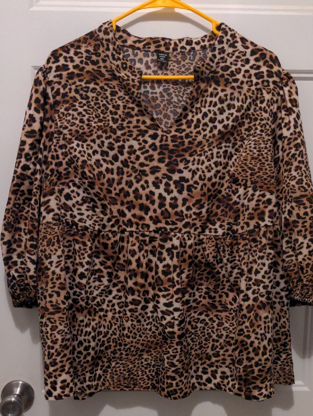 SHEIN Curve Animal Leopard Print V Neck Peplum Top Blouse 3/4 Sleeve 2XL